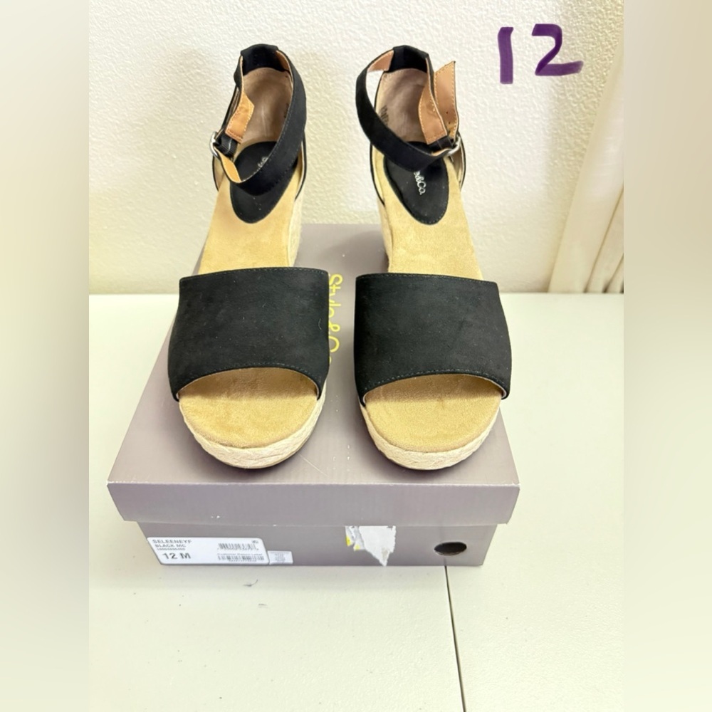 Style & Co. Black and Tan Espadrille Wedges